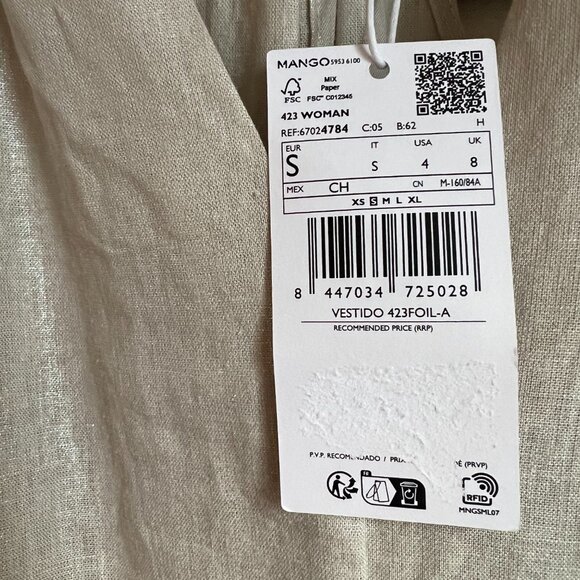 NEW- MANGO Linen Maxi Dress V-Neck, S - Picture 3 of 11